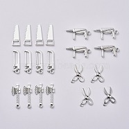 Mixed Tools Metal Charms Tibetan Style Alloy Pendants, Saw & Axe & Saw & Scissor & Drill, for DIY Jewelry Making and Crafting, Antique Silver, 20pcs/set(TIBEP-X0185-71AS)