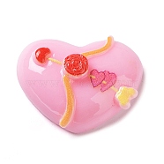 Valentine's Day Opaque Resin Cabochons, Heart with Arrow, Pearl Pink, 17x23x9mm(RESI-H152-01F)