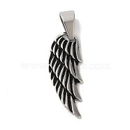 Ion Plating(IP) 304 Stainless Steel Pendants, Wing Charm, Antique Silver, 30x11.5x2.5mm, Hole: 8x5mm(STAS-Z075-22AS)