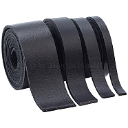 4Pcs 4 Styles Flat Leather Jewelry Cord, Jewelry DIY Making Material, Black, 6~25x2mm, about 1pc/style, 80cm/pc(WL-GF0001-05A)