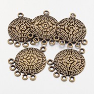 Tibetan Style Links, Flat Round, Antique Bronze, Lead Free and Cadmium Free, 26x21x2mm, Hole: 2mm(EA361Y-AB)