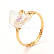 Butterfly Glass Cuff Rings for Teen Girl Women, Golden Brass Ring, Clear AB, US Size 7 3/4(17.9mm)(RJEW-JR00397)