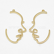 Brass Pendants, Face, Real 18K Gold Plated, 31x16x1mm, Hole: 0.5mm(KK-S347-121)