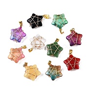 Lampwork Pendants, Copper Wire Wrapped Star Charm, Golden, Mixed Color, 22.5x19.5x8mm, Hole: 2.5~4x6mm(GLAA-T023-06A)