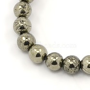 Natural Pyrite Beads Strands, Round, Dark Khaki, 4mm, Hole: 1mm, about 104pcs/strand, 15.5 inch(G-M009-03F)