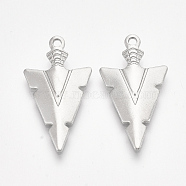 201 Stainless Steel Pointed Pendants, Arrow, Stainless Steel Color, 28.5x15.5x2.5mm, Hole: 1.6mm(STAS-T045-23P)