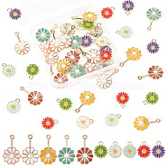60Pcs 10 Style Alloy Enamel Pendants, with ABS Plastic Imitation Pearls, Light Gold, Flower Charm, Mixed Color, 17~26x13~15x2~4.5mm, Hole: 1.5~2mm, 6pcs/style(FIND-NB0004-33)