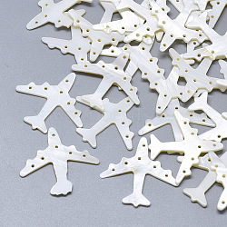 Freshwater Shell Airliner Filigree Joiners Links, Carved Passenger Airplane, Seashell Color, 26~27x28x1~1.5mm, Hole: 1~1.5mm(SHEL-S264-038)
