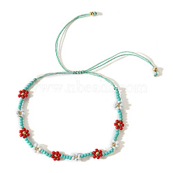 Handmade Seed Beaded String Bracelets for Women, Flower, Colorful, Inner Diameter: 1-1/8 inch(2.8cm)(HV7819)