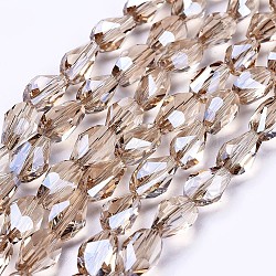 Electroplate Glass Beads Strands, Pearl Luster Plated, Faceted, Teardrop, Peru, 11~12x7.5x7.5~8mm, Hole: 1.4mm, about 50pcs/strand, 22 inch(56cm)(EGLA-F147-PL03-B)