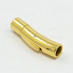 304 Stainless Steel Bayonet Clasps, Ion Plating (IP), Column, Golden, 27~27.3x5~6x6mm, Hole: 3mm(STAS-I013-3mm-G)