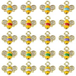 20Pcs 5 Colors Alloy Enamel Charms, with Rhinestone, Bee Charm, Mixed Color, 12.5x14.5x2.5mm, Hole: 1.8mm, 4pcs/color(ENAM-FS0001-75)