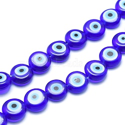 Handmade Evil Eye Lampwork Flat Round Bead Strands, Blue, 6x3mm, Hole: 1mm, about 65pcs/strand, 14 inch(LAMP-L058-6mm-12)