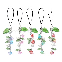 Glass & Acrylic Mobile Straps, Flower, Mixed Color, 11.8cm, 5pcs/set(HJEW-JM01536-S)