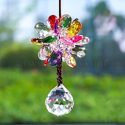 Glass Flower Pendant Decorations, Round Tassel for Car Rearview Mirror Hanging Ornament, Colorful, 330mm(PW-WG637EB-03)