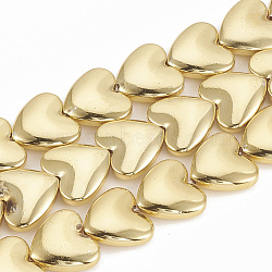 Electroplate Non-magnetic Synthetic Hematite Beads Strands, Heart, Golden Plated, 12x13x4mm, Hole: 1mm, about 37pcs/strand, 15.7 inch(X-G-T061-87G)