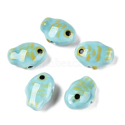 Handmade Printed Porcelain Beads Strand, Fish, Pale Turquoise, 13x18x9mm, Hole: 1.6mm, about 24~25pcs/strand, 11.81''(30~31.5cm)(PORC-T133-02C)