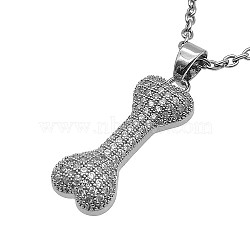 Bone Stainless Steel Rhinestone Pendant Necklaces for Women, Stainless Steel Color, 19.69 inch(50cm)(RR3458-3)