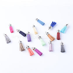 Faux Suede Tassel Pendant Decorations, with CCB Plastic Cord Ends, Platinum, Mixed Color, 35~37x10mm, Hole: 1.8mm(X-FIND-T002-A)
