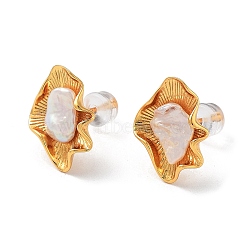 Flower Natural Pearl Stud Earrings for Women, 925 Sterling Silver Ear Stud, Real 18K Gold Plated, 16x12.5mm(EJEW-E303-24G)