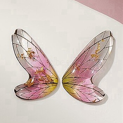 Gradient Color Transparent Resin Pendants, Butterfly Wing Charms with Gold Foil, Pearl Pink, 19x11.5x2mm(RESI-TAC0019-06F)