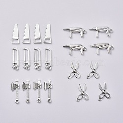 Mixed Tools Metal Charms Tibetan Style Alloy Pendants, Saw & Axe & Saw & Scissor & Drill, for DIY Jewelry Making and Crafting, Antique Silver, 20pcs/set(TIBEP-X0185-71AS)