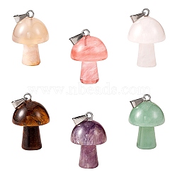 6Pcs 6 Colors Natural & Synthetic Gemstone Pendants, with Stainless Steel Snap On Bails, Mushroom Shaped, Mixed Color, 24~25x16mm, Hole: 5x3mm, 1pc/color(G-SZ0001-89)