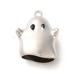 Halloween Alloy Enamel Pendants, Ghost Charm, Platinum, 22x17x8mm, Hole: 1.6mm(PALLOY-F296-01P)