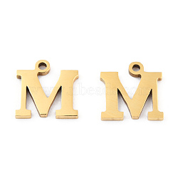 201 Stainless Steel Charms, Alphabet, Letter.M, 8.5x8.5x1mm, Hole: 1mm(STAS-N091-176M-LG)