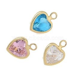Brass Micro Pave Cubic Zirconia Charms, Heart Charms, Rack Plating, Long-Lasting Plated, Lead Free & Cadmium Free, Real 18K Gold Plated, Mixed Color, 9.5x7x3.5mm, Hole: 1.4mm(CU-CBABEB3-03G)