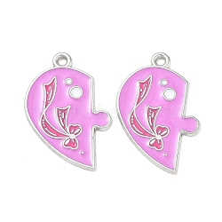 Alloy Enamel Pendants, Heart with Bowknot Charms, Split Pendants, Platinum, 27x18.5x1mm, Hole: 1.6mm(AL-CBA292F-01G-P)