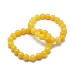 Natural Yellow Jade Bead Stretch Bracelets, Round, Dyed, Inner Diameter: 2 inch~2-3/8 inch(5~6cm), Bead: 5.8~6.8mm(X-BJEW-K212-A-038)