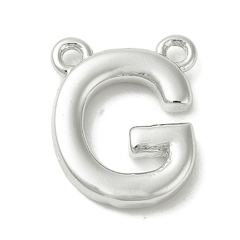 Rack Plating Brass Pendants, Long-Lasting Plated, Lead Free & Cadmium Free, Letter Charms, Platinum, Letter G, 11x9x2mm, Hole: 1mm