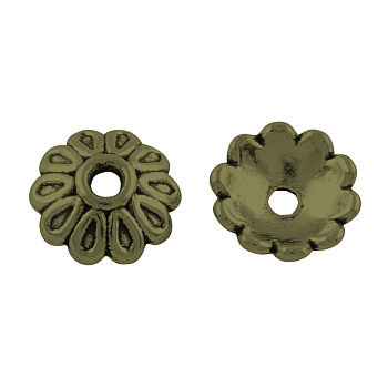 Tibetan Style Alloy Bead Caps, Cadmium Free & Lead Free, Flower, Antique Bronze, 8x2.5mm, Hole: 1.5mm, about 3571pcs/1000g