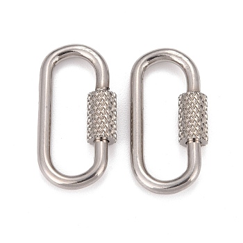 304 Stainless Steel Screw Carabiner Lock Charms, for Necklaces Making, Oval, Stainless Steel Color, 22x11x4mm, Screw: 7x4mm