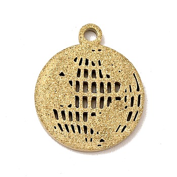 304 Stainless Steel Pendants, Textured, Flat Round with Map, Golden, 14x12x1mm, Hole: 1.2mm