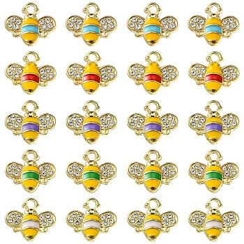 20Pcs 5 Colors Alloy Enamel Charms, with Rhinestone, Bee Charm, Mixed Color, 12.5x14.5x2.5mm, Hole: 1.8mm, 4pcs/color