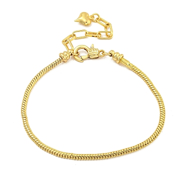 3mm Rack Plating Brass European Style Round Snake Chain Bracelets for Jewelry Making, with Clasps, Real 18K Gold Plated, 190x3mm