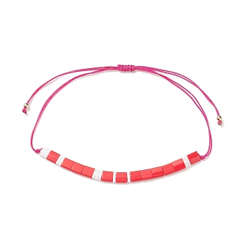 Glass Seed Link Bracelet, Morse Code Secret Message Lucky Gift for Women, Indian Red, Link: 75x4.5x2mm, Inner Diameter: 3-3/4 inch(9.4cm)