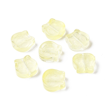Transparent Spray Painted Glass Beads, Cat, Yellow, 13.5x14x5mm, Hole: 1.2mm