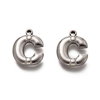 201 Stainless Steel Pendants, Letter C, Stainless Steel Color, 16x13x3mm, Hole: 1mm