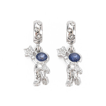 Rack Plating Alloy Enamel European Dangle Charms, with Crystal Rhinestone, Large Hole Beads, Cadmium Free & Nickel Free & Lead Free, Spaceman, Platinum, Prussian Blue, 26mm, Hole: 4.5mm, Spaceman: 16X10X4.5mm