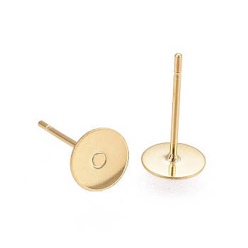 304 Stainless Steel Stud Earring Findings, Ion Plating(IP), Flat Round, Real 18K Gold Plated, 10x0.3mm, Pin: 12x0.7mm