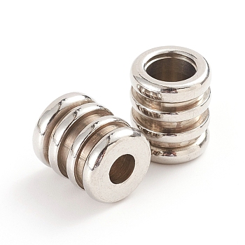 304 Stainless Steel Beads, Groove Column, Stainless Steel Color, 14x12mm, Hole: 7mm