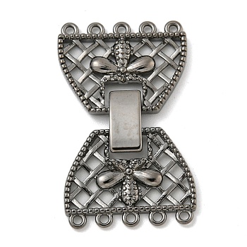 Brass Fold Over Clasps, Bowknot, 5-Strand, 10-Hole, Gunmetal, 33x20mm, Hole: 1.2mm