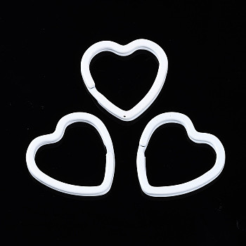 Spray Painted Iron Split Key Rings, Keychain Clasp Findings, Heart, White, 31x30.5x3mm, Inner Diameter: 23x25mm