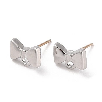 Silver Alloy Stud Earring Findings, with Horizontal Loops & 925 Sterling Silver Pin, Bowknot, 7x10mm, Pin: 10x0.7mm