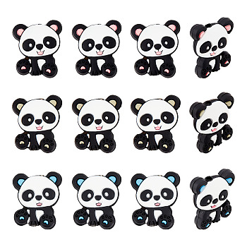 12Pcs 3 Colors Food Grade Eco-Friendly Silicone Beads, Chewing Beads For Teethers, DIY Nursing Necklaces Making, Panda, Mixed Color, 29x24x7mm, Hole: 2.5mm, 4pcs/color