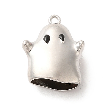 Halloween Alloy Enamel Pendants, Ghost Charm, Platinum, 22x17x8mm, Hole: 1.6mm