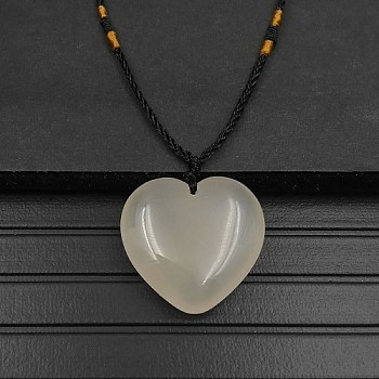 Natural Agate Pendant Necklaces, Heart, 15.75~23.62 inch(40~60cm)